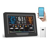 jely Estacion Meteorologica WiFi con Sensor Exteriores, Digital Estación Meteorológica Interior y Exterior Inalámbrica Termometro Higrómetro con Pronóstico del Tiempo de 5 Días, Índice UV, Despertador