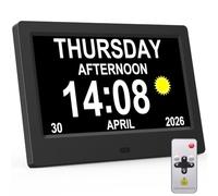 jely Reloj Digital para Personas Mayores 7'' Calendario Digital para Alzheimer y Pérdida de Memoria, 20 Recordatorios, 24 Alarmas, Marco de Fotos Digital, Control Remoto, Reloj de Pared y Mesa - Negro