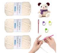 JelyArt Hilo de ganchillo para principiantes, 3 ovillos de 50 g, no divididos, hilo grueso de algodón para ganchillo, hilo de algodón grueso, hilo de punto simple para tejer (blanco)