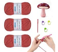 JelyArt Hilo de ganchillo para principiantes, 3 ovillos de 50 g, no divididos, hilo grueso de algodón para ganchillo, hilo de algodón grueso, hilo de punto fácil para tejer (rojo)