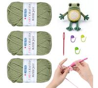 JelyArt Hilo de ganchillo para principiantes, 3 ovillos de 50 g, no divididos, hilo grueso de algodón para ganchillo, hilo de algodón grueso, hilo de punto fácil para tejer (verde)