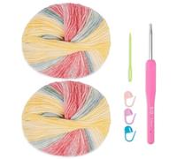 JelyArt Ovillo de lana de algodón acrílico suave con degradado de color, 2 ovillos de 100 g para bufandas, mantas, ropa de bebé y amigurumi