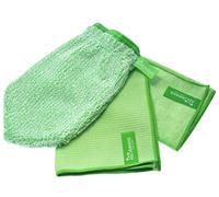 Jemako Juego de 3 guantes de limpieza para ventanas (45 x 60 cm), paño profesional (40 x 45 cm), incluye red de lavado Sinland (verde)