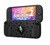 JEMDO Carcasa Protectora para Nintendo Switch 2 - Funda Negra con diseño gótico de corazón, Carcasa TPU Mate antichoque con Asas Antideslizantes, Agarre ergonómico, Compatible con Modelo 2025
