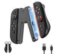 JEMDO Cargador Mandos Switch 2 Grip Ergonómico para Nintendo Switch 2, Cargador Joy Con 2 Magnético con Cable USB-C e Indicador LED, Agarre Antideslizante, Cubierta Reforzada, Viaje, Negro
