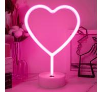 JEMESI Letrero de luz LED de neón en forma de corazón rosa, batería/USB, lámpara LED para dormitorio, boda, San Valentín, residencia universitaria, idea de regalo romántica y elegante