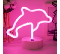 JEMESI Letrero de neón con forma de delfines, alimentado por USB o 3 pilas AA, luz de neón con forma de delfines rosa, con base de soporte, para fiestas, bodas, cumpleaños, festivales, decoración