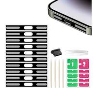 Jemey Kit de 21 calcomanías protectoras a prueba de polvo compatibles con iPhone 15 Pro Max, actualizaciones de teléfono móvil, altavoz de malla, cubierta adhesiva antipolvo con enchufe antipolvo USB