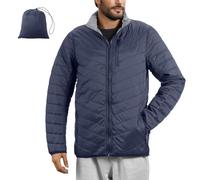 JEMIDI Chaqueta Acolchada Hombre - Plumifero Ultraligero Hombre Reversible - Cazadora Ligera Hombre Impermeable 5 Bolsillos Cremallera - Con Bolsa de Transporte - Azul Marino/Gris