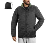 JEMIDI Chaqueta Acolchada Hombre - Plumifero Ultraligero Hombre Reversible - Cazadora Ligera Hombre Impermeable 5 Bolsillos Cremallera - Con Bolsa de Transporte - Negro/Verde