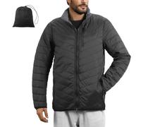 JEMIDI Chaqueta Acolchada Hombre - Plumifero Ultraligero Reversible - Cazadora Ligera Impermeable 5 Bolsillos Cremallera - Con Bolsa de Transporte - Negro/Gris Oscuro