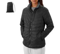 JEMIDI Chaqueta Acolchada Reversible - Chaqueta Ligera Impermeable Mujer - 5 Bolsillos con Cremallera - Con Bolsa de Transporte - Negro/Gris Oscuro
