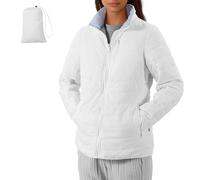 JEMIDI Chaqueta Acolchada Reversible - Chaqueta Ligera Impermeable Mujer - 5 Bolsillos con Cremallera - Con Bolsa de Transporte - Blanco/Hielo