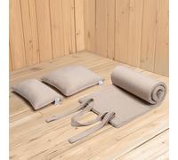 JEMIDI Cojín y Tumbona para Sauna y Jardín - Set 1x Colchoneta y 2x Cojin para Sauna SPA Piscina Jardin - Fácil de Transportar con Cuerdas - Fundas Lavables - Efecto Lino Beige