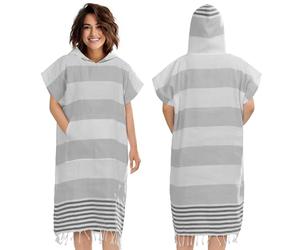 JEMIDI Poncho Surf Hombre y Mujer - Playa Poncho de Tela Hammam Ligera y Secado Rápido - Con Bolsillo y Capucha de Toalla de Rizo - Rayas
