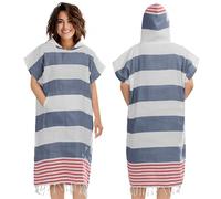 JEMIDI Poncho Surf para Hombre y Mujer - Playa con Tela Hammam Ligera y Secado Rápido - Bolsillo y Capucha de Toalla de Rizo - Cambiador con Rayas