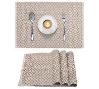 JEMIDI Salvamanteles Individuales - 4X Mantel Individual Reversible 33 x 48 cm - 100% Algodón Oeko-Tex - Manteles Individuales Lavables de Tela - Tapetes para Mesa de Rombos Beige