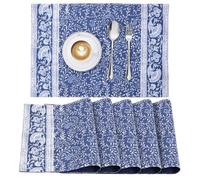 JEMIDI Salvamanteles Individuales - 6X Mantel Individual 33 x 48 cm de 100% Algodón Oeko-Tex - Manteles Individuales Lavables de Tela - Tapetes para Mesa de Flores - Azul