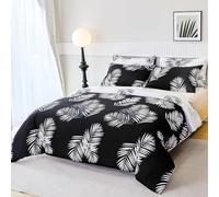 Jemiipee Juego de Funda Nordica Reversible Cama 105 Patrón de Hojas de Palmera Tropical Funda Edredon 200x200 cm y 2 x Fundas de Almohada de 50x75 cm Fundas Nórdicas Suave 100% Microfibra, Negro