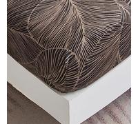 Jemiipee Sábana Bajera Ajustable para Cama 180 - Sabana Microfibra Suave Patrón de Hojas Tropicales 180x200 cm para Colchón de 30cm de Altura - Marrón