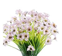 JEMONG 12 Ramos de Flores Artificiales para Exterior Resistentes a los Rayos Ultravioleta, Flores Que no se decoloran, Plantas de plástico para Decorar jardín, Porche y jardineras de Ventana (Blanco)