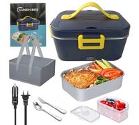 Jemora Fiambrera eléctrica de 1,8 L, fiambrera calefactable, 75 W, uso doble para el hogar y el coche, con contenedor extraíble de acero inoxidable, tenedor, cuchara, bolsa de transporte para almacena