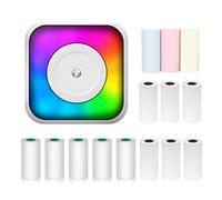 Jemora Mini Impresora Térmica Fabricante de Pegatinas Portátil Multifunción con Luz RGB Impresión Instantánea sin Tinta Soporte Conexión BT para Smartphone con 9 Rollos de Papel Térmico 57mm + 5 Rollo