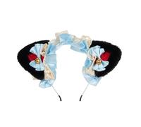 Jemora Tocado de orejas de gato esponjoso, diadema de cinta de Lolita, bonito adorno para el cabello, accesorio para el cabello, diadema de encaje con orejas de gato para niñas y mujeres