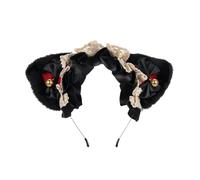 Jemora Tocado de orejas de gato esponjoso, diadema de cinta de Lolita, bonito adorno para el cabello, accesorio para el cabello, diadema de encaje con orejas de gato para niñas y mujeres