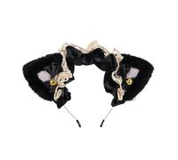 Jemora Tocado de orejas de gato esponjoso, diadema de cinta de Lolita, bonito adorno para el cabello, accesorio para el cabello, diadema de encaje con orejas de gato para niñas y mujeres