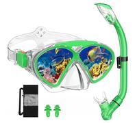 JEMULICE Niño Kit de Máscara y Tubo para Snorkelling, Panorámica de 180° Gafas y Máscaras de Buceo de Cristal Templado y Dry Top Snorkel, Packs de Snorkel Anti-Fugas para Snorkel, Natación Y Buceo