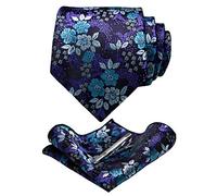 JEMYGINS Conjunto de Corbata con Flores y Pañuelo para Hombre con Pinza para Corbata Disponible Azul Lila