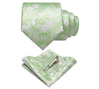 JEMYGINS Conjunto de Corbata con Flores y Pañuelo para Hombre con Pinza para Corbata Disponible Blanco Niebla/Verde Jazmín