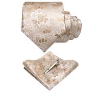 JEMYGINS Conjunto de Corbata con Flores y Pañuelo para Hombre con Pinza para Corbata Disponible Champán/Cáscara De Nuez