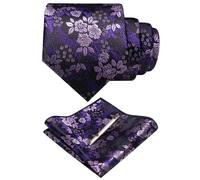 JEMYGINS Conjunto de Corbata con Flores y Pañuelo para Hombre con Pinza para Corbata Disponible Lila/Uva