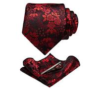 JEMYGINS Conjunto de Corbata con Flores y Pañuelo para Hombre con Pinza para Corbata Disponible Negro Rojo