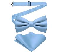 JEMYGINS Conjunto de pajarita bifold mate sólida para hombre con pañuelo, azul claro, M