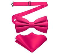 JEMYGINS Conjunto de pajarita bifold mate sólida para hombre con pañuelo, Rosa brillante, M