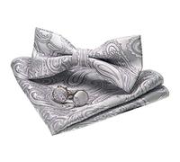 JEMYGINS Conjunto de Pajarita y Pañuelo Paisley con Gemelos para Hombre Plateado