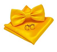 JEMYGINS Conjunto de Pajarita y Pañuelo Sólido con Gemelos para Hombre Amarillo 3