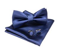 JEMYGINS Conjunto de Pajarita y Pañuelo Sólido con Gemelos para Hombre Azul baja