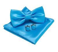 JEMYGINS Conjunto de Pajarita y Pañuelo Sólido con Gemelos para Hombre Azul claro 3
