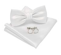 JEMYGINS Conjunto de Pajarita y Pañuelo Sólido con Gemelos para Hombre Blanco 3
