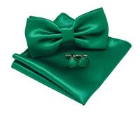 JEMYGINS Conjunto de Pajarita y Pañuelo Sólido con Gemelos para Hombre Verde 3