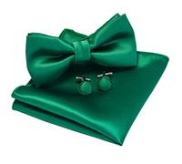 JEMYGINS Conjunto de Pajarita y Pañuelo Sólido con Gemelos para Hombre Verde oscuro
