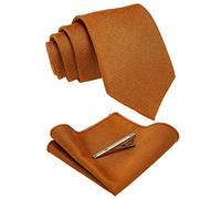 JEMYGINS Corbata clásica de algodón a cuadros multicolor incluye pañuelo de bolsillo clip de corbata conjunto, naranja, M