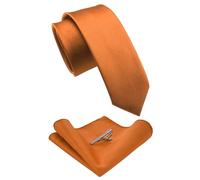JEMYGINS Corbata fina para hombre y pañuelo de bolsillo, juego de pinza para corbata, 6 cm, Orange 2, M