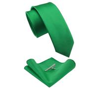 JEMYGINS Corbata fina para hombre y pañuelo de bolsillo, juego de pinza para corbata, 6 cm, verde, M