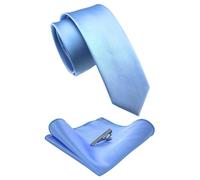 JEMYGINS Corbata fina para hombre y pañuelo de bolsillo, juego de pinzas para corbata, 6 cm, azul claro, M