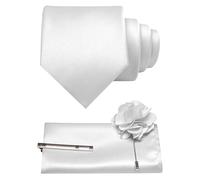 JEMYGINS Corbata formal de 8 cm y pañuelo de bolsillo con clip de corbata, corbata para hombre, para negocios y bodas, 4 unidades, blanco, Taille unique